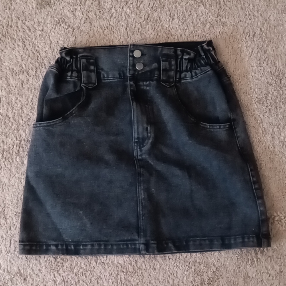Tinseltown Black Denim Mini Skirt